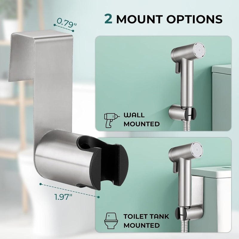 BDJM Handheld Bidet Sprayer for Toilet, Adjustable Water Pressure Control Rotary Switch with Bidet Hose, Exclusive Single Nozzle High Pressure Mode for Cleaning Stubborn Stains, Brushed Nickel - Image 2